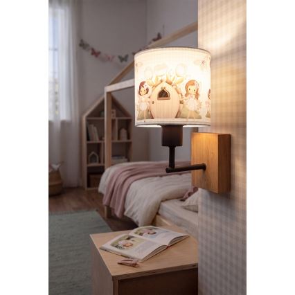 BRILAGI - Laste seinavalgusti BOBO WOOD 1xE27/25W/230V tamm/must/valge/roosa/haldjad