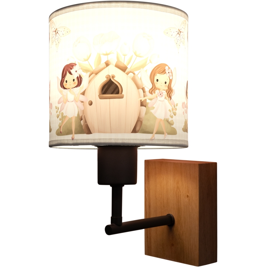 BRILAGI - Laste seinavalgusti BOBO WOOD 1xE27/25W/230V tamm/must/valge/roosa/haldjad