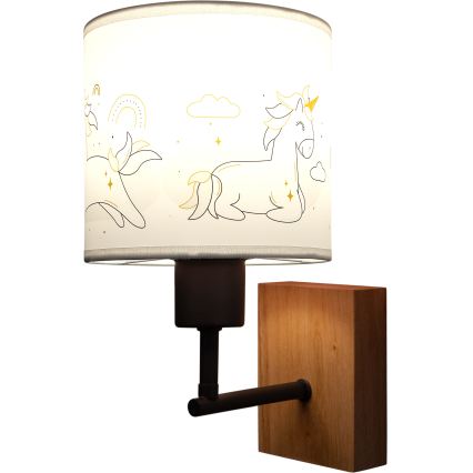 BRILAGI - Laste seinavalgusti BOBO WOOD 1xE27/25W/230V tamm/must/valge/ükssarvikud