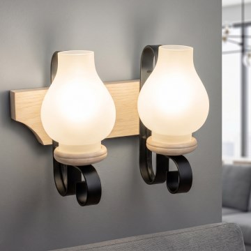 Brilagi - Seinavalgusti QUEEN 2xE14/40W/230V, tammeviimistlusega