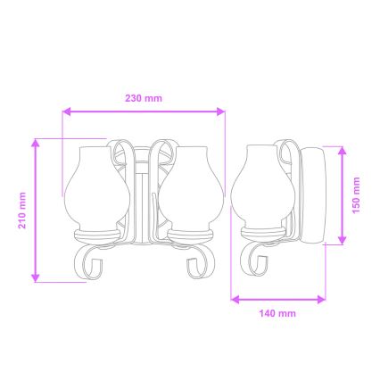 Brilagi - Seinavalgusti ROATA APLICA 2xE14/40W/230V pöök/pähkel