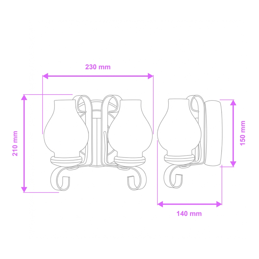Brilagi - Seinavalgusti ROATA APLICA 2xE14/40W/230V pöök/pähkel