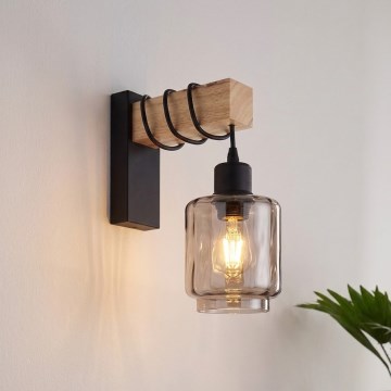 BRILAGI - Seinavalgusti WOOD GLASS 1xE27/60W/230V mänd/must/suitsune beež