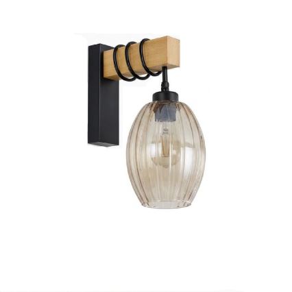 BRILAGI - Seinavalgusti WOOD GLASS 1xE27/60W/230V mänd/must/suitsune beež