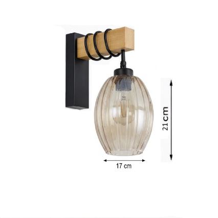 BRILAGI - Seinavalgusti WOOD GLASS 1xE27/60W/230V mänd/must/suitsune beež