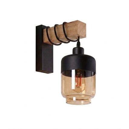BRILAGI - Seinavalgusti WOOD GLASS 1xE27/60W/230V mänd/must/suitsutatud pruun