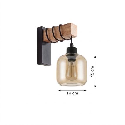 BRILAGI - Seinavalgusti WOOD GLASS 1xE27/60W/230V männipuit/must/suitspruun