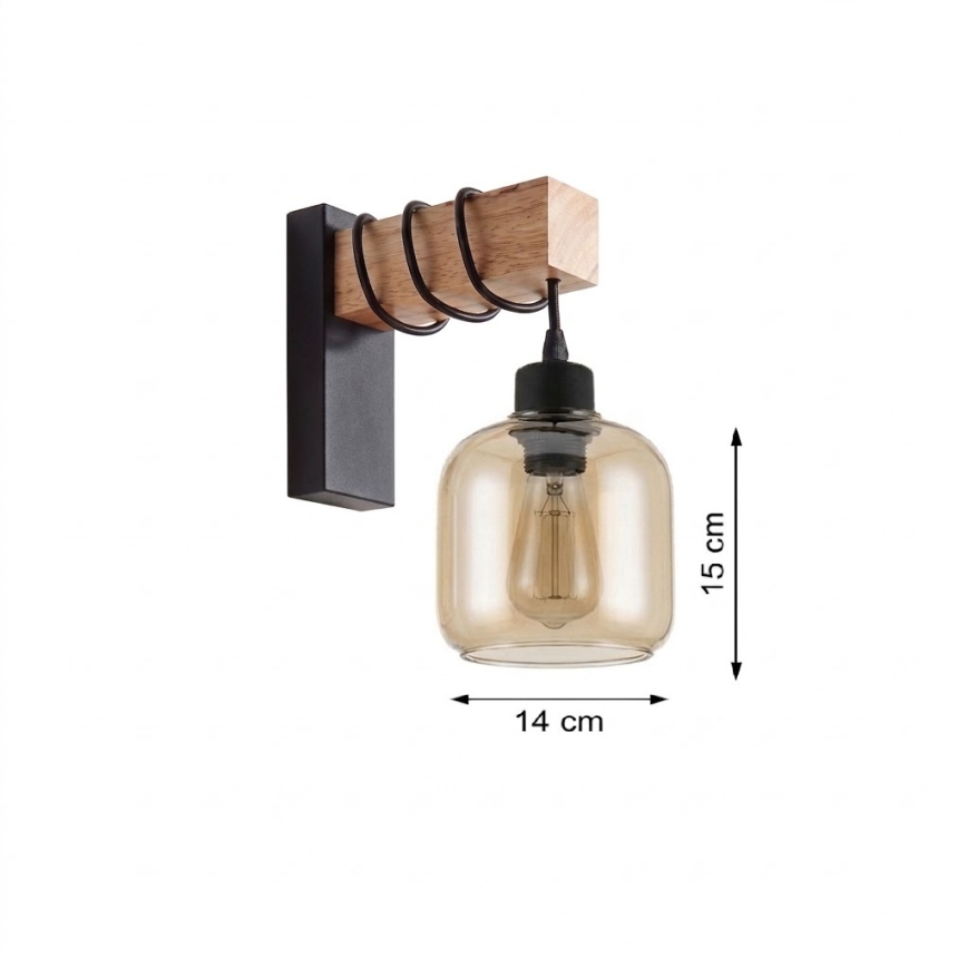 BRILAGI - Seinavalgusti WOOD GLASS 1xE27/60W/230V männipuit/must/suitspruun