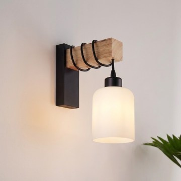 BRILAGI - Seinavalgusti WOOD GLASS 1xE27/60W/230V mänd/must/valge