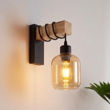 BRILAGI - Seinavalgusti WOOD GLASS 1xE27/60W/230V männipuit/must/suitspruun