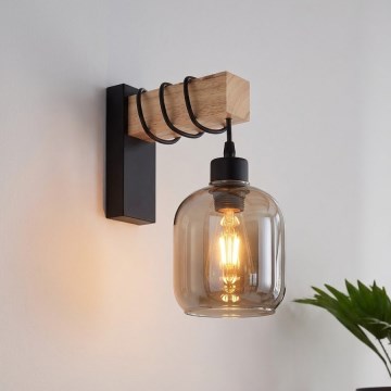 BRILAGI - Seinavalgusti WOOD GLASS 1xE27/60W/230V männipuit/must/suitsuhall