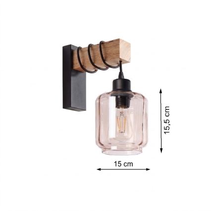 BRILAGI - Seinavalgusti WOOD GLASS 1xE27/60W/230V mänd/must/suitsune beež