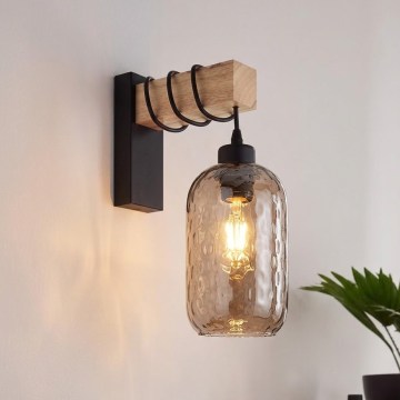 BRILAGI - Seinavalgusti WOOD GLASS 1xE27/60W/230V männipuit/must/suitsune pruun