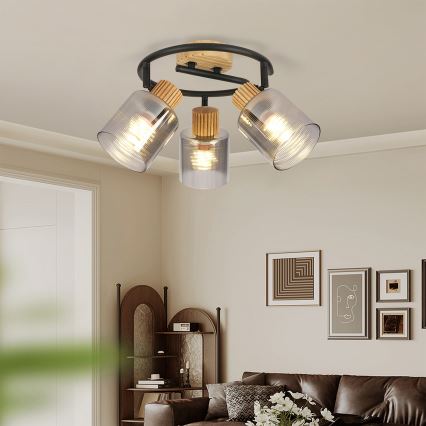 Brilagi - Sihtvalgusti HYGGE 3xE14/15W/230V kummipuit/suitsune