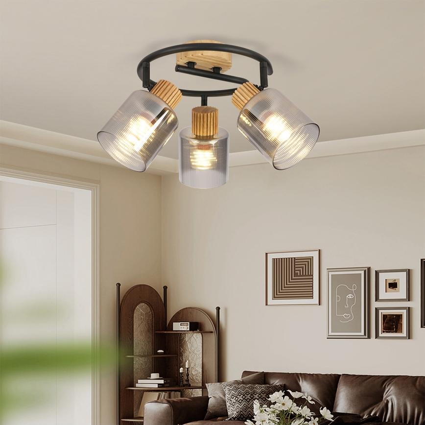 Brilagi - Sihtvalgusti HYGGE 3xE14/15W/230V kummipuit/suitsune