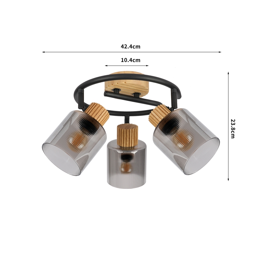 Brilagi - Sihtvalgusti HYGGE 3xE14/15W/230V kummipuit/suitsune