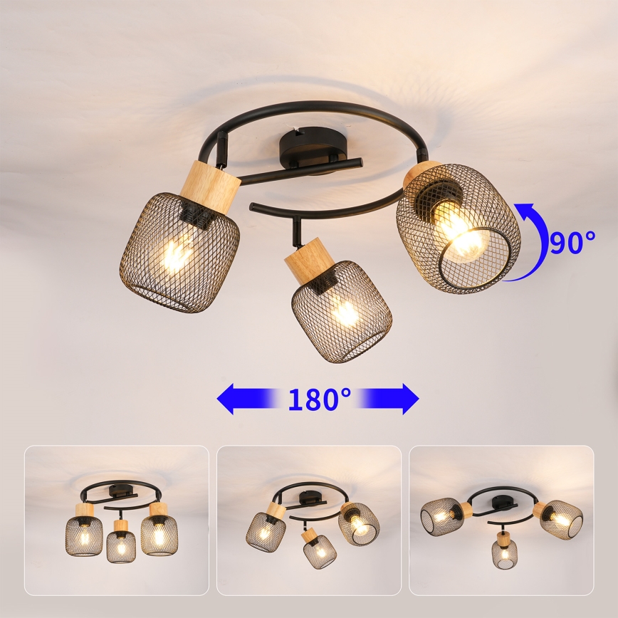 Brilagi - Spottvalgusti BASKLITE 3xE27/15W/230V kummipuit/must