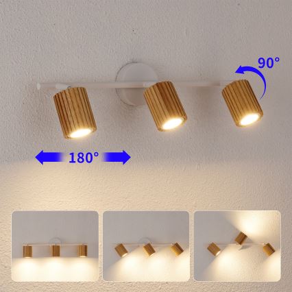 Brilagi - suunatav laelamp MODERN WOOD 3xGU10/8W/230V kummipuu/valge