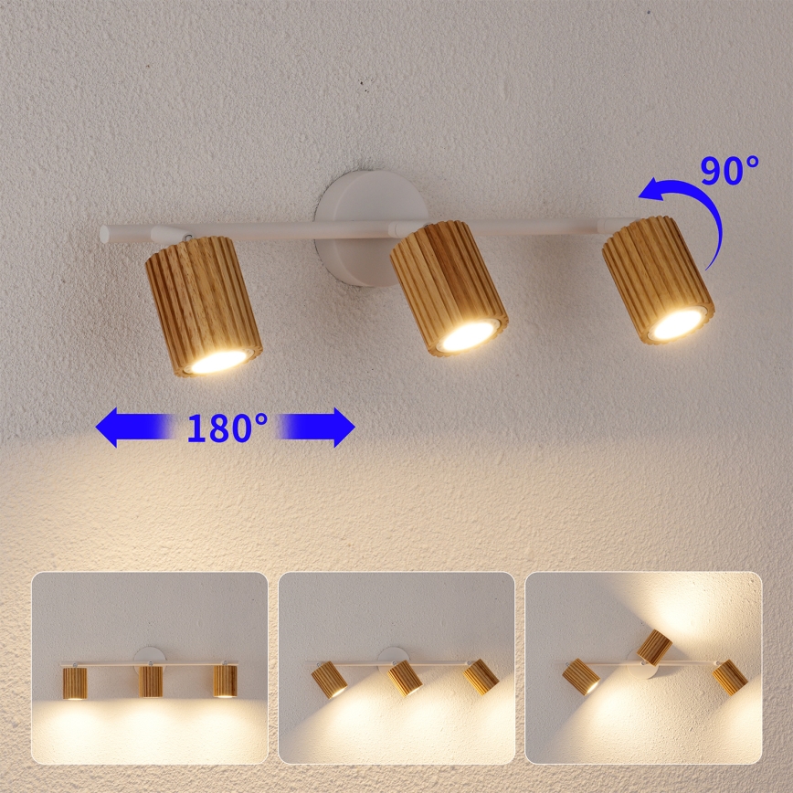 Brilagi - suunatav laelamp MODERN WOOD 3xGU10/8W/230V kummipuu/valge