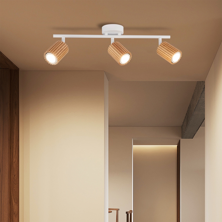 Brilagi - suunatav laelamp MODERN WOOD 3xGU10/8W/230V kummipuu/valge