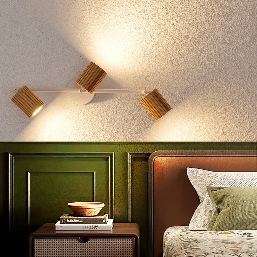 Brilagi - suunatav laelamp MODERN WOOD 3xGU10/8W/230V kummipuu/valge