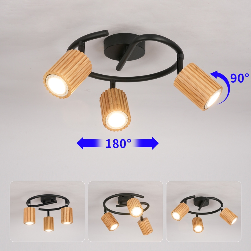 Brilagi - Suunatav laevalgusti MODERN WOOD 3xGU10/8W/230V kummipuit/must