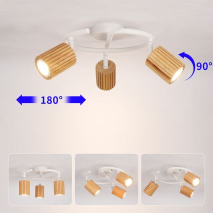 Brilagi - Suunatav laevalgusti MODERN WOOD 3xGU10/8W/230V kummipuit/valge