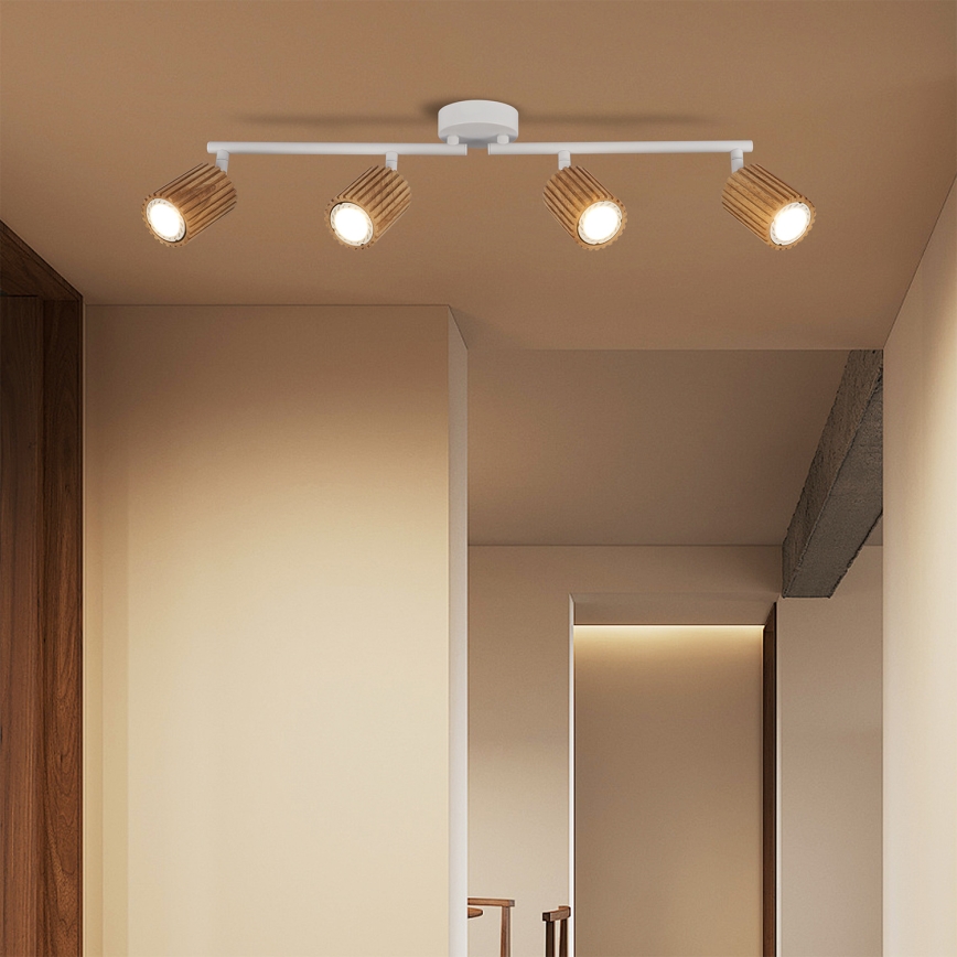 Brilagi - Suunatav laevalgusti MODERN WOOD 4xGU10/8W/230V kummipuit/valge