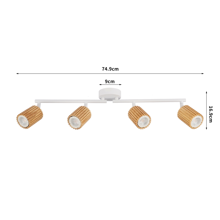 Brilagi - Suunatav laevalgusti MODERN WOOD 4xGU10/8W/230V kummipuit/valge