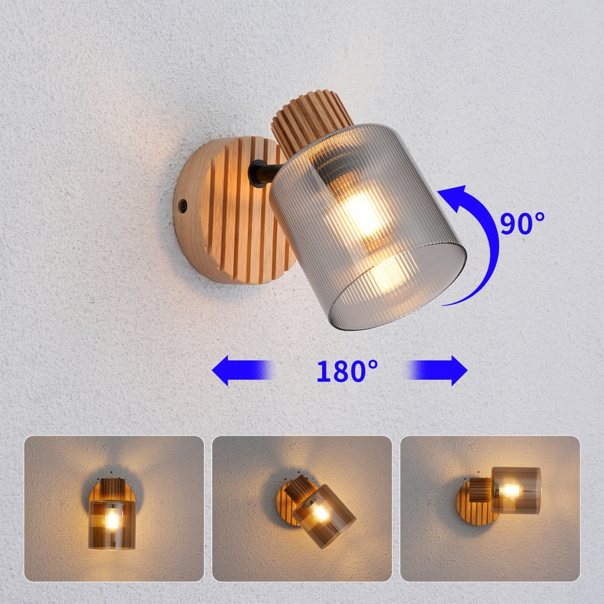 Brilagi - suunatav seinavalgusti HYGGE 1xE14/15W/230V puit/suitsune
