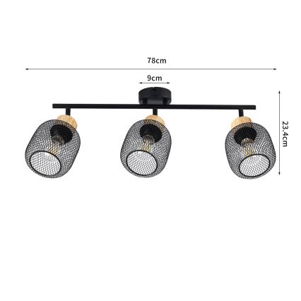 Brilagi - Suunavalgusti BASKLITE 3xE27/15W/230V puit/must