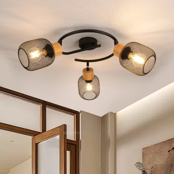 Brilagi - Suunavalgusti BASKLITE 3xE27/15W/230V puit/must