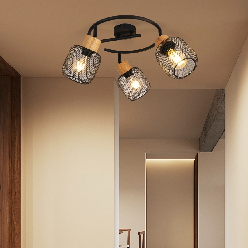 Brilagi - Suunavalgusti BASKLITE 3xE27/15W/230V puit/must