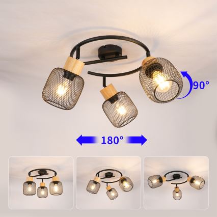 Brilagi - Suunavalgusti BASKLITE 3xE27/15W/230V puit/must