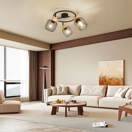 Brilagi - Suunavalgusti BASKLITE 3xE27/15W/230V puit/must