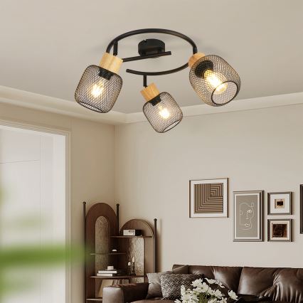 Brilagi - Suunavalgusti BASKLITE 3xE27/15W/230V puit/must