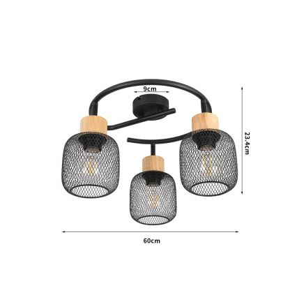 Brilagi - Suunavalgusti BASKLITE 3xE27/15W/230V puit/must