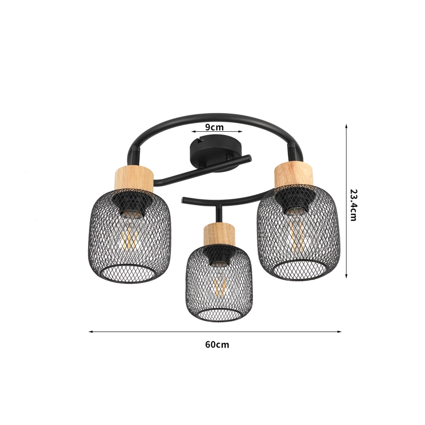 Brilagi - Suunavalgusti BASKLITE 3xE27/15W/230V puit/must