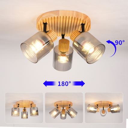 Brilagi - Suunavalgusti HYGGE 3xE14/15W/230V puit/suitsune