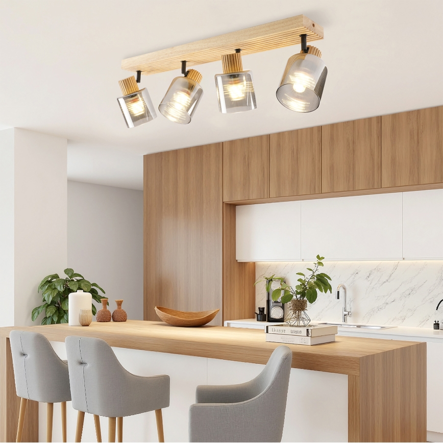 Brilagi - Suunavalgusti HYGGE 4xE14/15W/230V puidust/suitsune