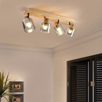 Brilagi - Suunavalgusti HYGGE 4xE14/15W/230V puidust/suitsune