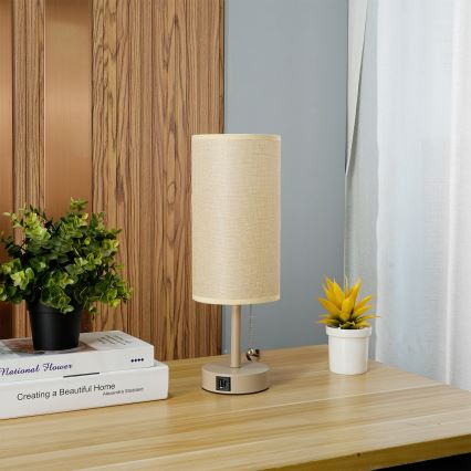 Brilagi TABLON laualamp USB-pordiga 1xE27/25W/230V beež