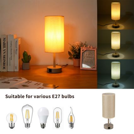 Brilagi TABLON laualamp USB-pordiga 1xE27/25W/230V beež