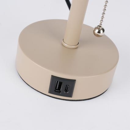 Brilagi TABLON laualamp USB-pordiga 1xE27/25W/230V beež