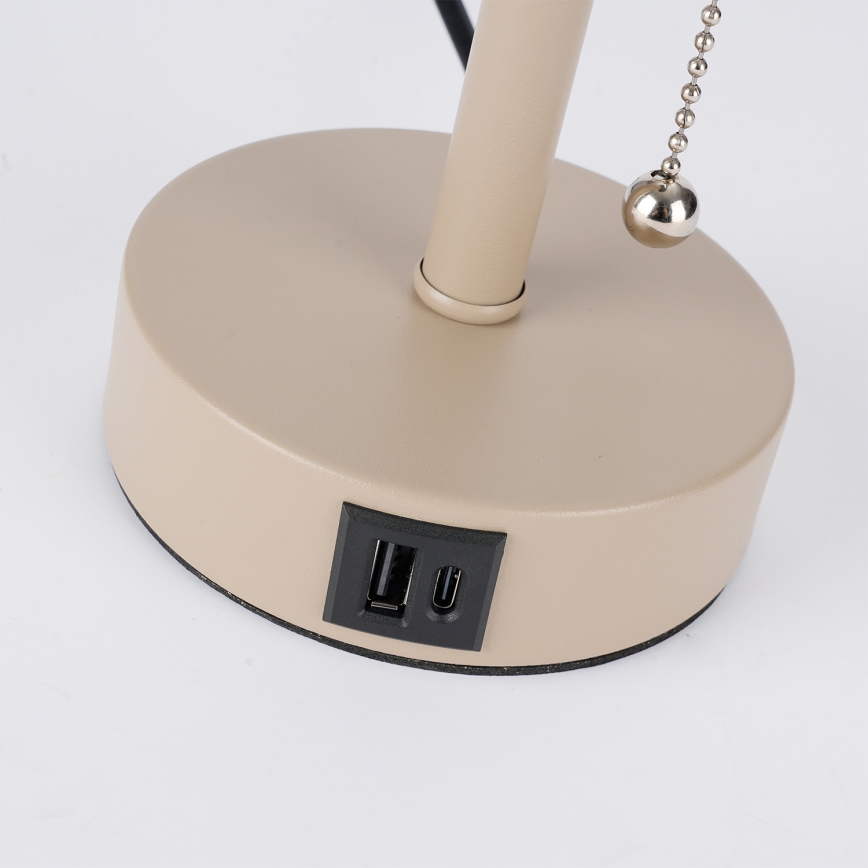 Brilagi TABLON laualamp USB-pordiga 1xE27/25W/230V beež