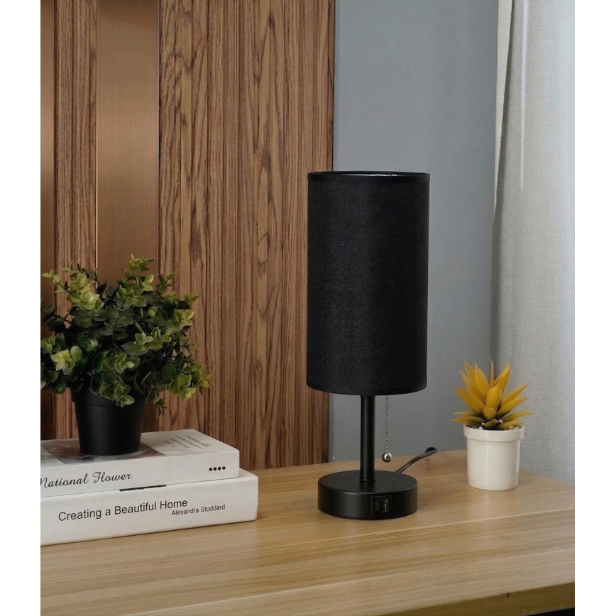 Brilagi - TABLON laualamp USB-pordiga 1xE27/25W/230V must