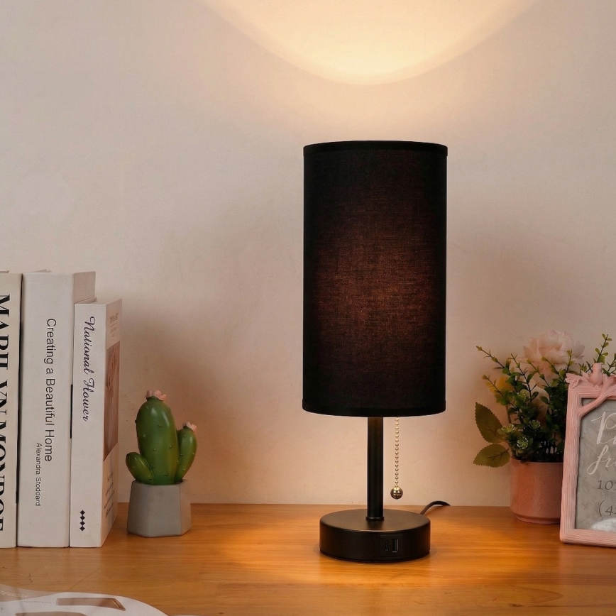 Brilagi - TABLON laualamp USB-pordiga 1xE27/25W/230V must