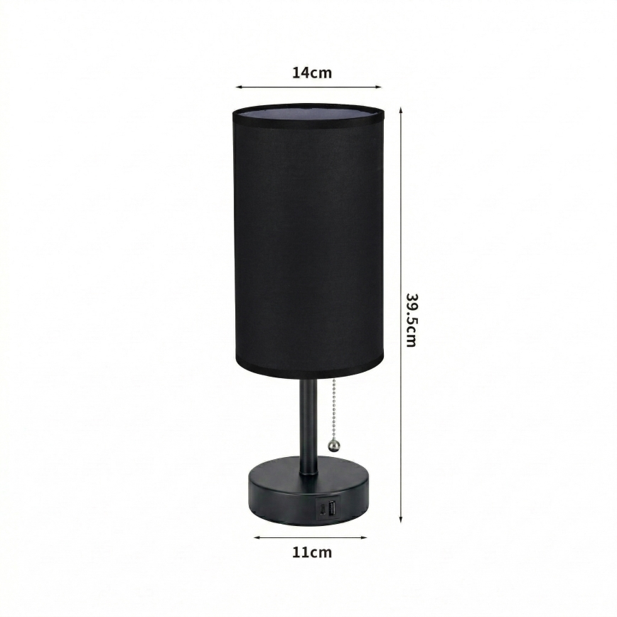 Brilagi - TABLON laualamp USB-pordiga 1xE27/25W/230V must