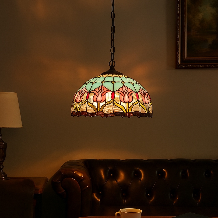 Brilagi - Tiffany-stiilis rippvalgusti ahelaga LORAS 2xE27/60W/230V