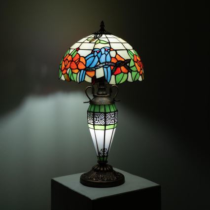 Brilagi - Tiffany-stiilis vitraažist laualamp JUNGLE 1xE27/60W/230V + 1xE14/40W